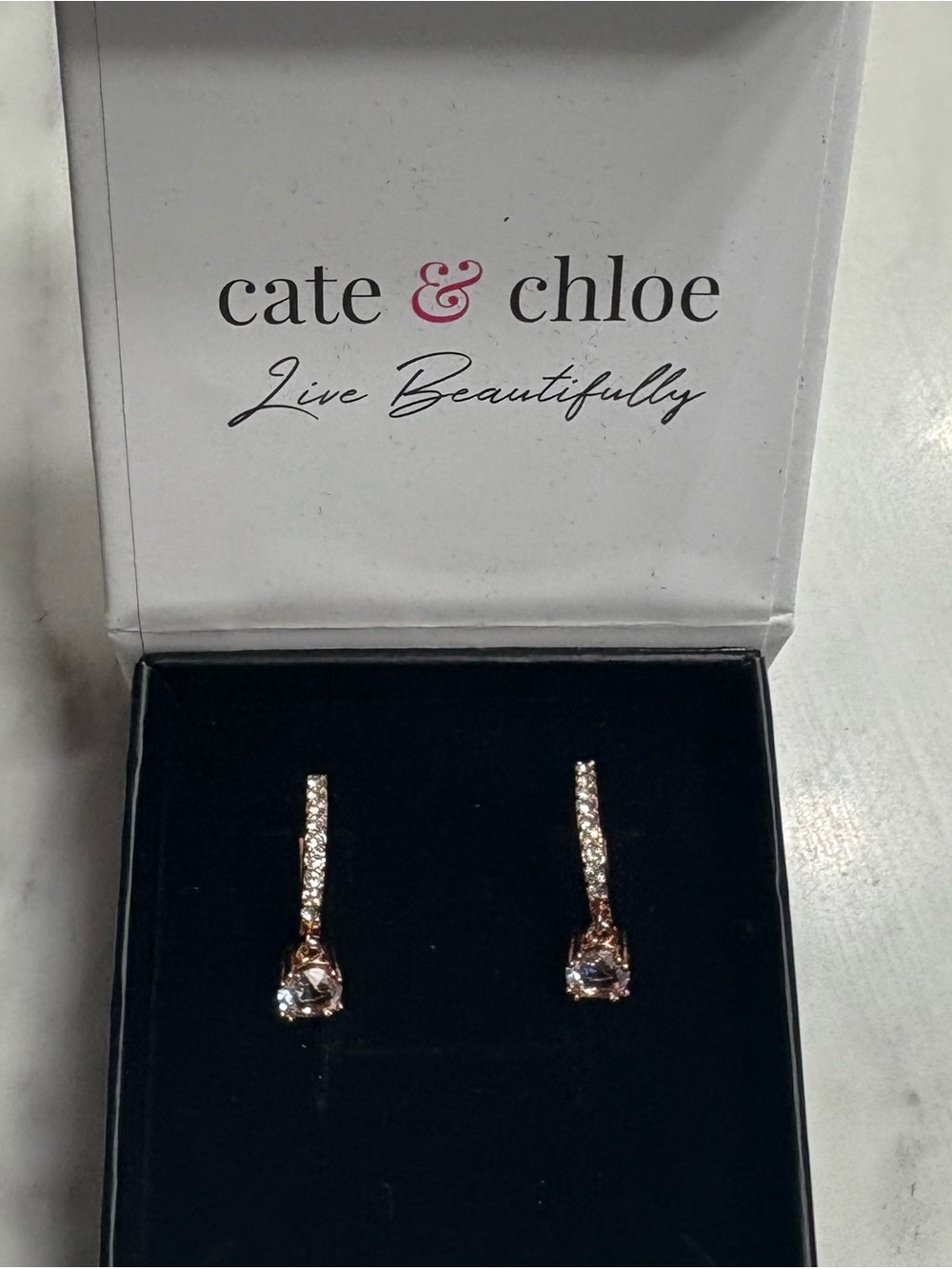 Cate & Chloe Rose Gold Crystal Drop Earrings